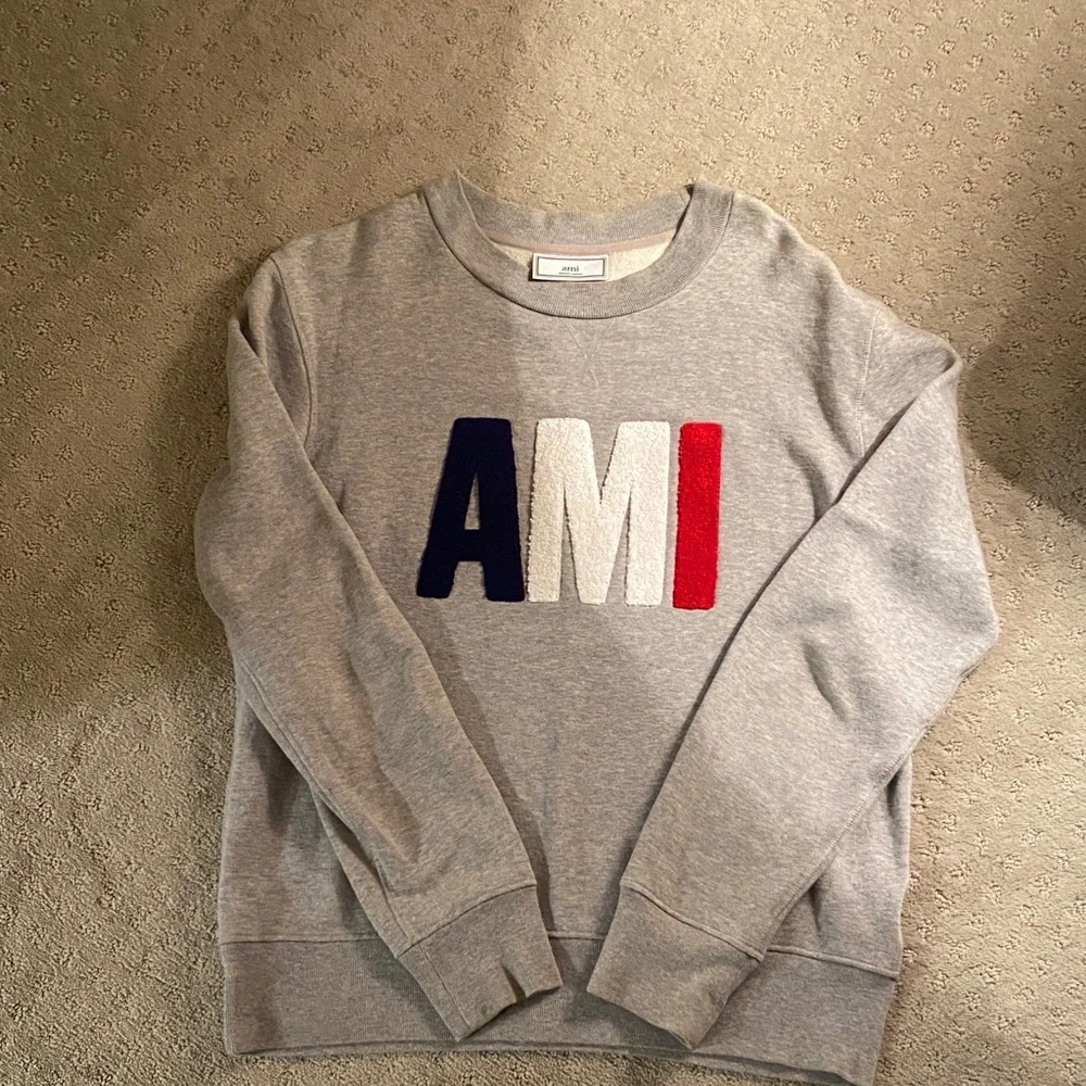 Ami Grey Crewneck with Navy White Red Logo